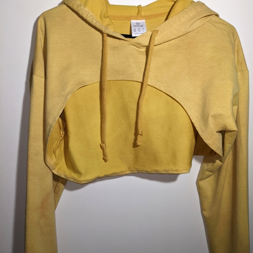 Yellow super crop hoodie w sleeves